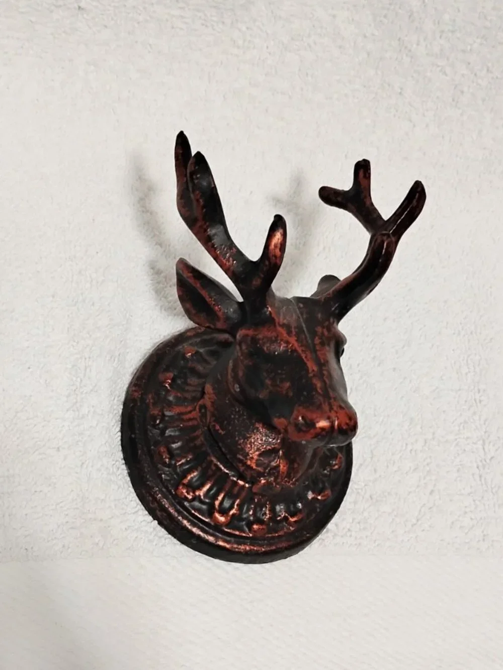 Cast Iron Deer Head Wall Hook Rustic Copper Bronze Finish 4x4 Inches